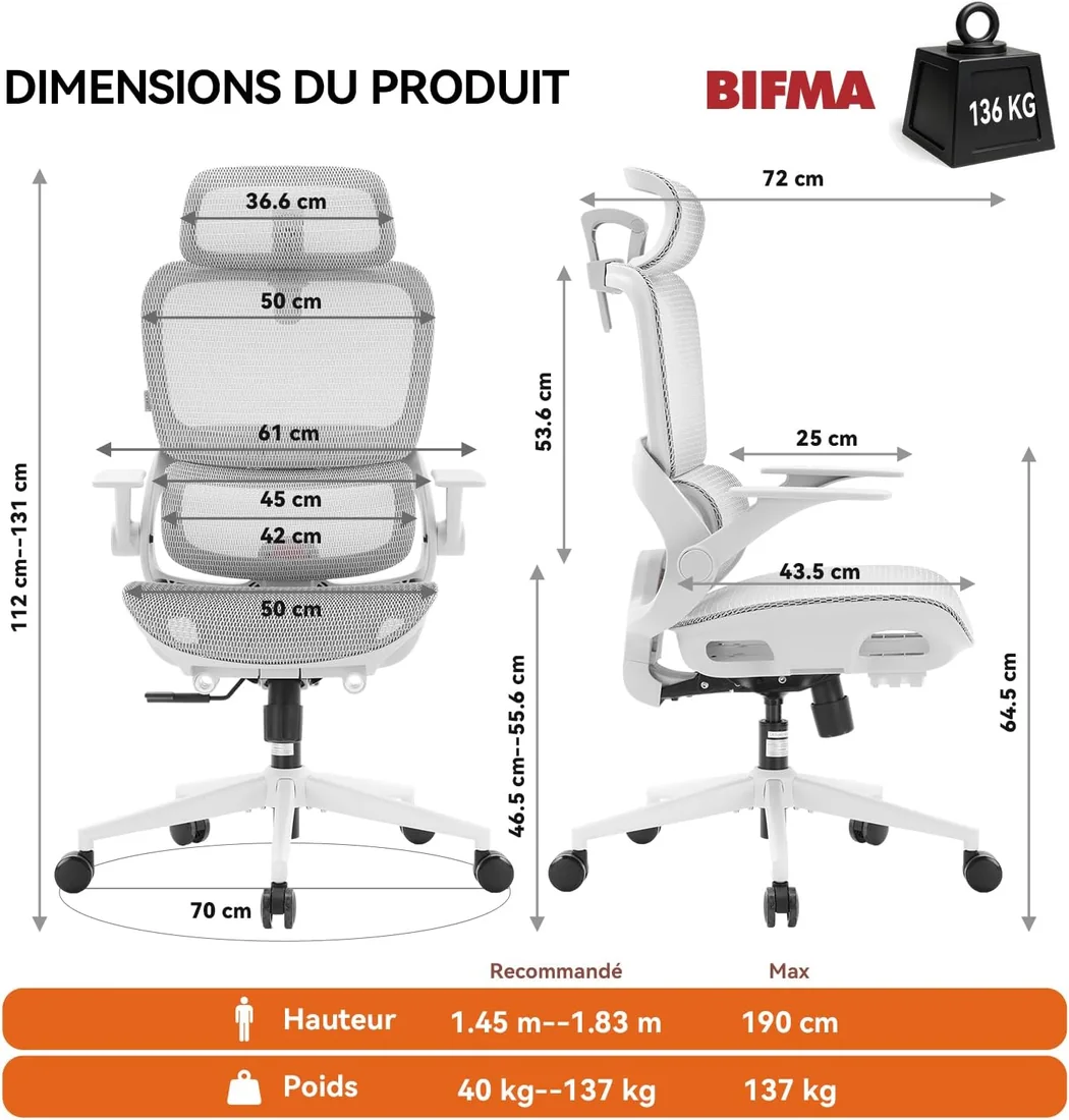 Sihoo Chaise ergonomique Gris Clair · 692W, référence B0H992692W — miniature 3