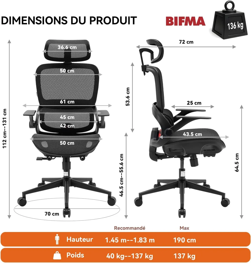 Sihoo Chaise ergonomique Noir Charbon · M3S7, référence B0HCTYM3S7 — vue 2